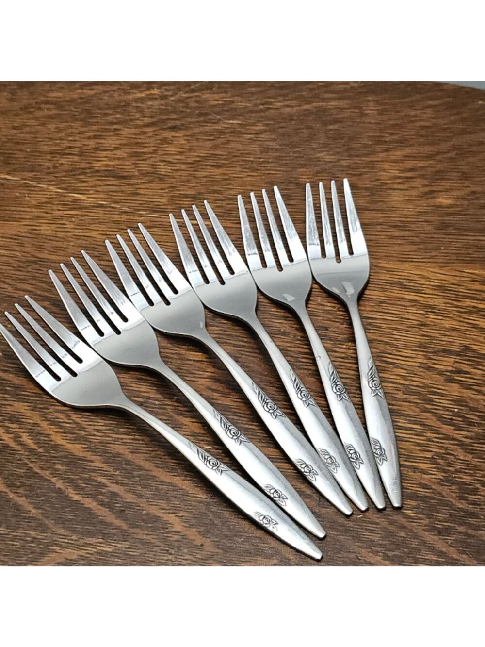 6 Oneida Rose Duet Salad Forks 6" stainless flatware USA vintage decorative - Picture 7 of 7